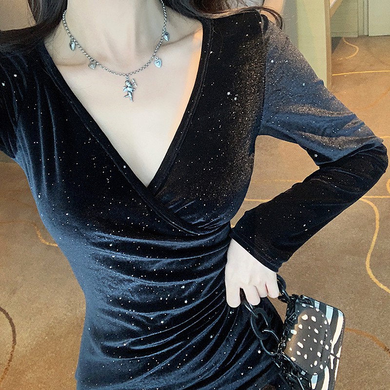 🌸Hàng Oder🌸Váy Dự Tiệc Body Đen Cổ V Sexy Lấp Lánh 🌸Hàng Quảng Châu