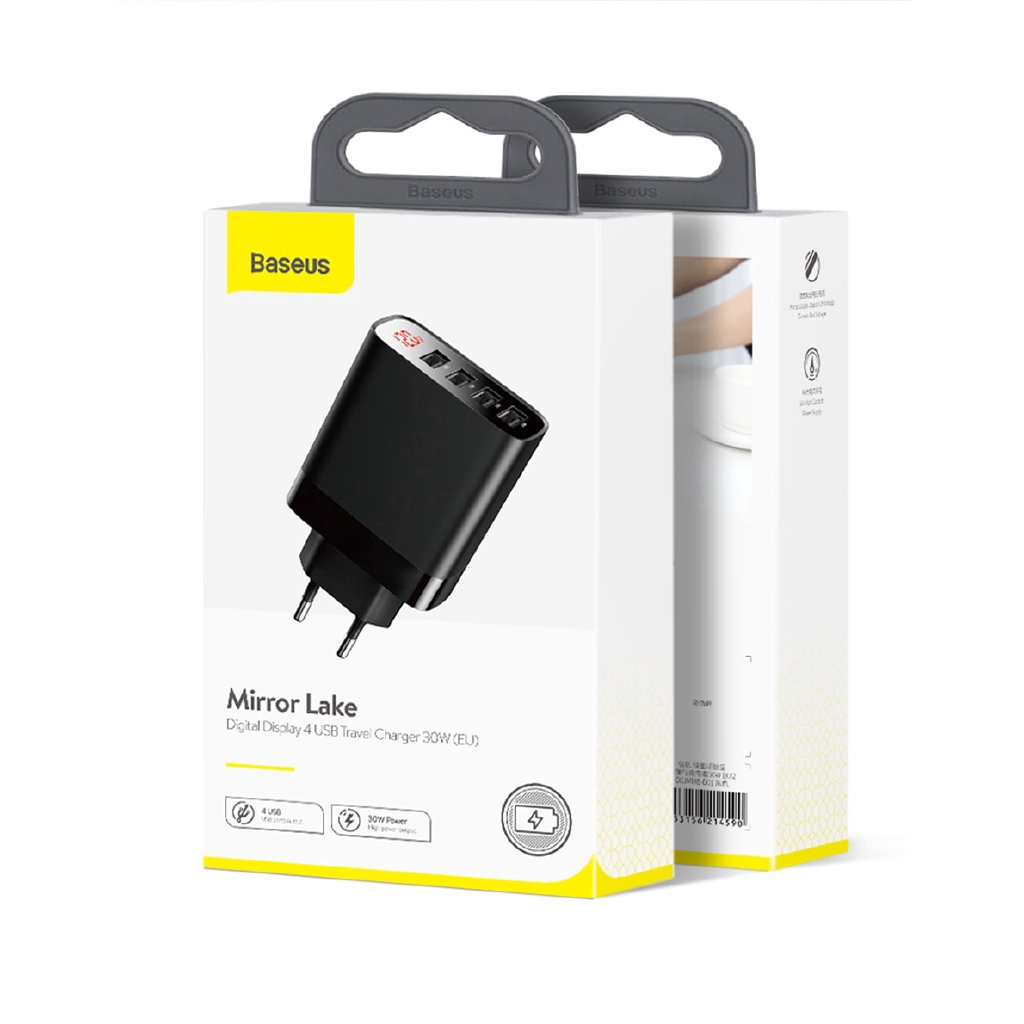 Củ Sạc Baseus Chia 4 Cổng USB Đa Năng Tốc Độ Nhanh 30W Dành Cho Điện Thoại IPhone 11 Pro Max Xiaomi Mi Samsung