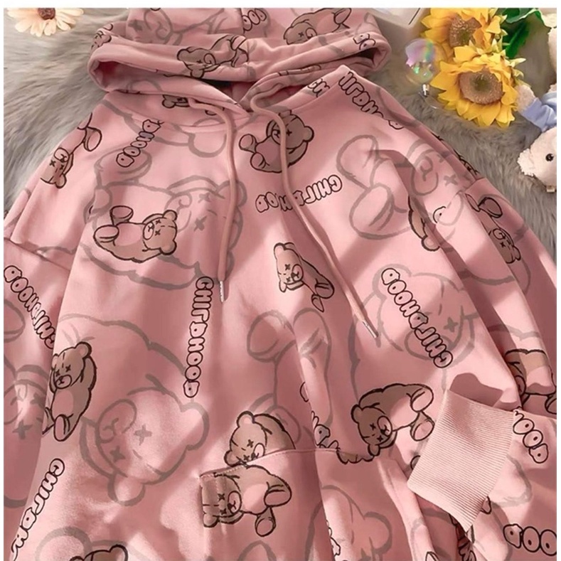 [new new new, mến tặng quà xinh] Áo hoodie gấu 2 màu Trắng, Hồng siêu iêu TEENS FASHION