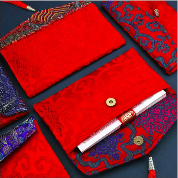 Bao lì xì cưới vải gấm cao cấp thêu hoa văn nổi, bao lì xì ăn hỏi, sính lễ, bê tráp