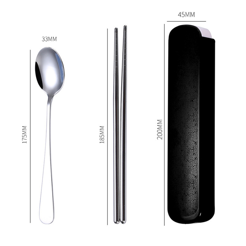 Bộ 3 món dụng cụ muỗng đũa nĩa bằng inox dễ mang cho học sinh