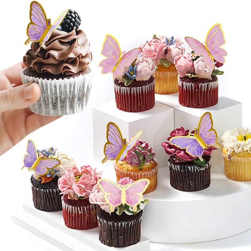 Set 11 phụ kiện trang trí bánh kem hình bướm dễ thương