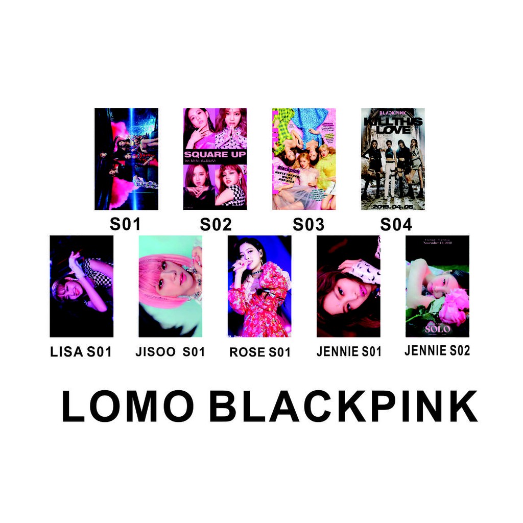 Lomocard hình nhóm BlackPink và thành viên Jennie, Jisoo, Lisa, Rose