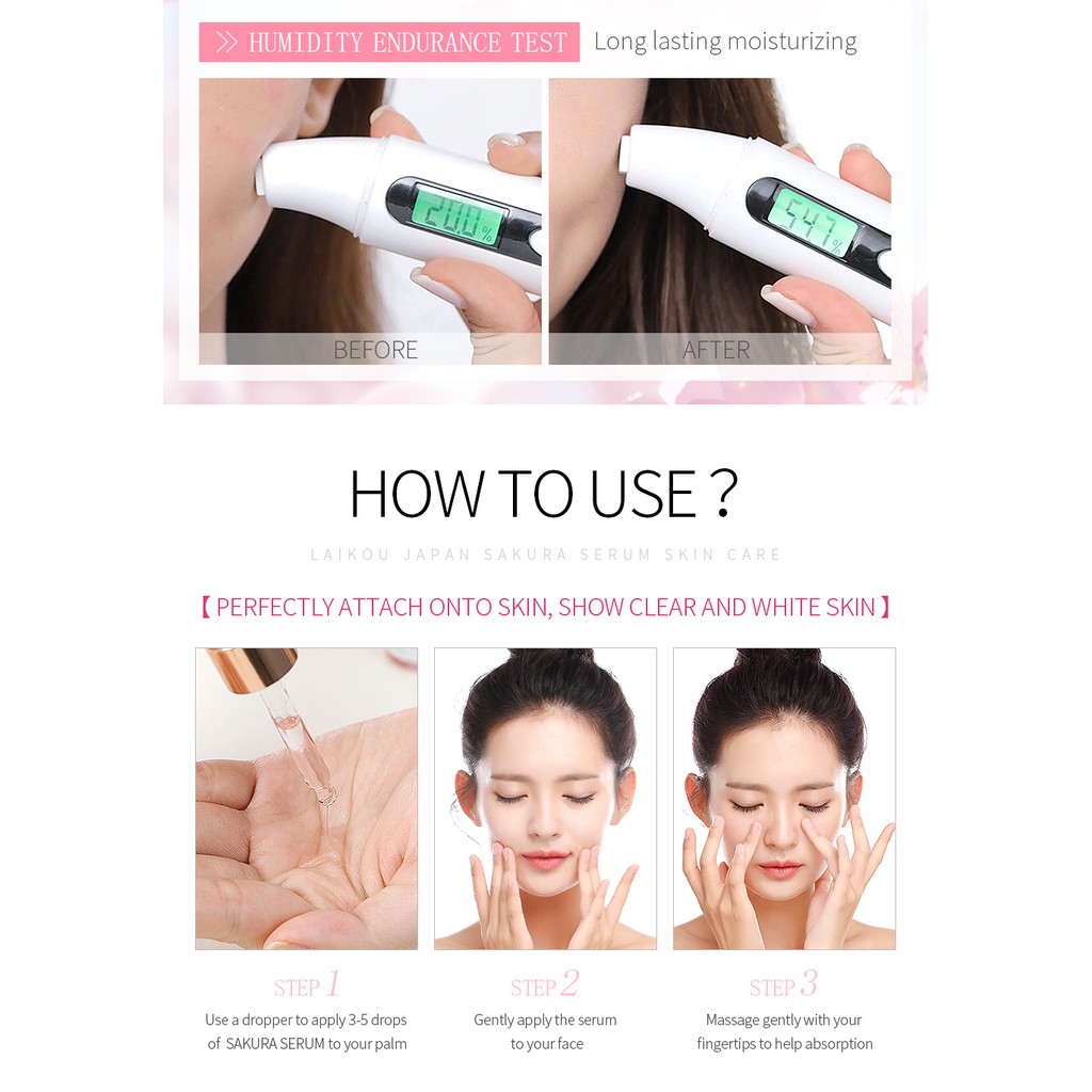 Serum hoa anh đào LAIKOU thu nhỏ lỗ chân lông chống lão hóa với axit hyaluronic dưỡng ẩm chuyên dụng 17ml