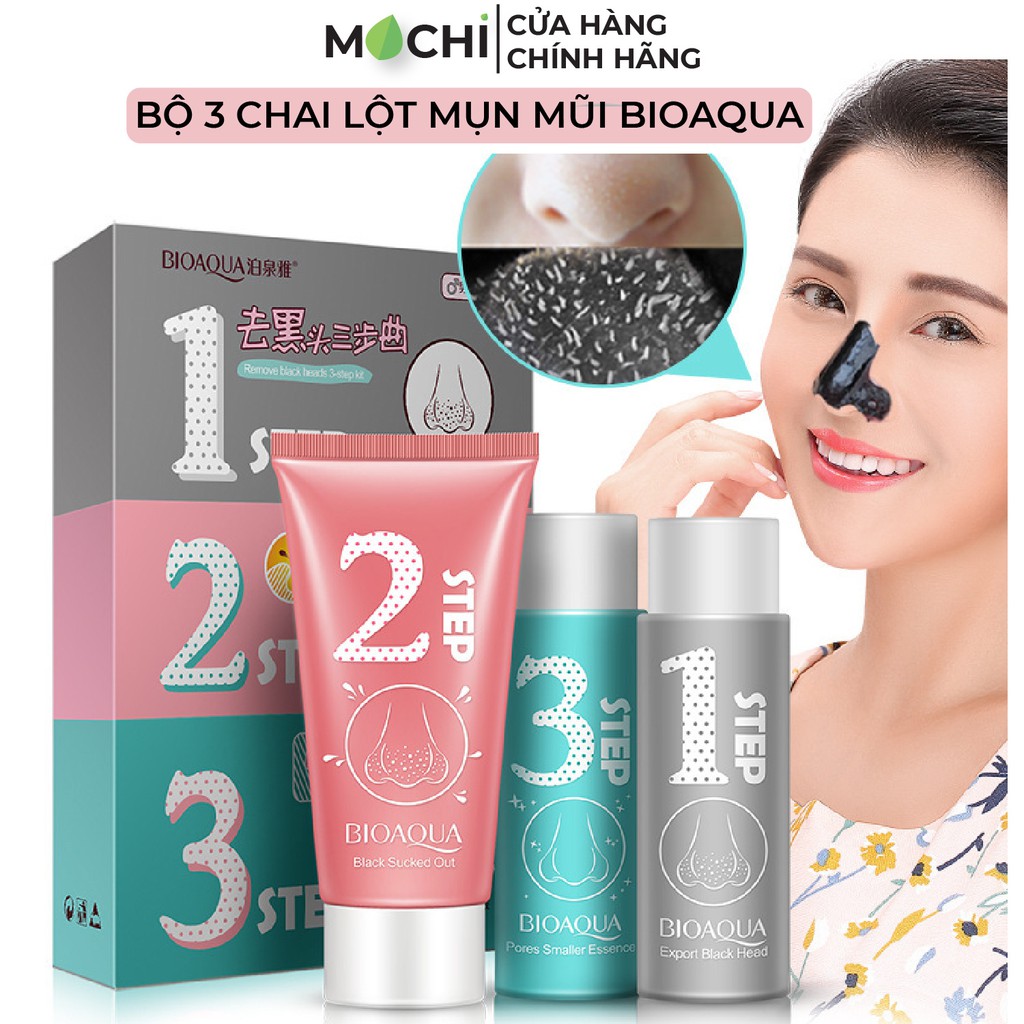 Bộ Set 3 Bước Gel Lột Mụn Đầu Đen Mụn Cám Vùng Mũi l Mask Mặt Nạ Lột Mụn Than Hoạt Tính Bioaqua Nội Địa Trung MOCHI SHOP