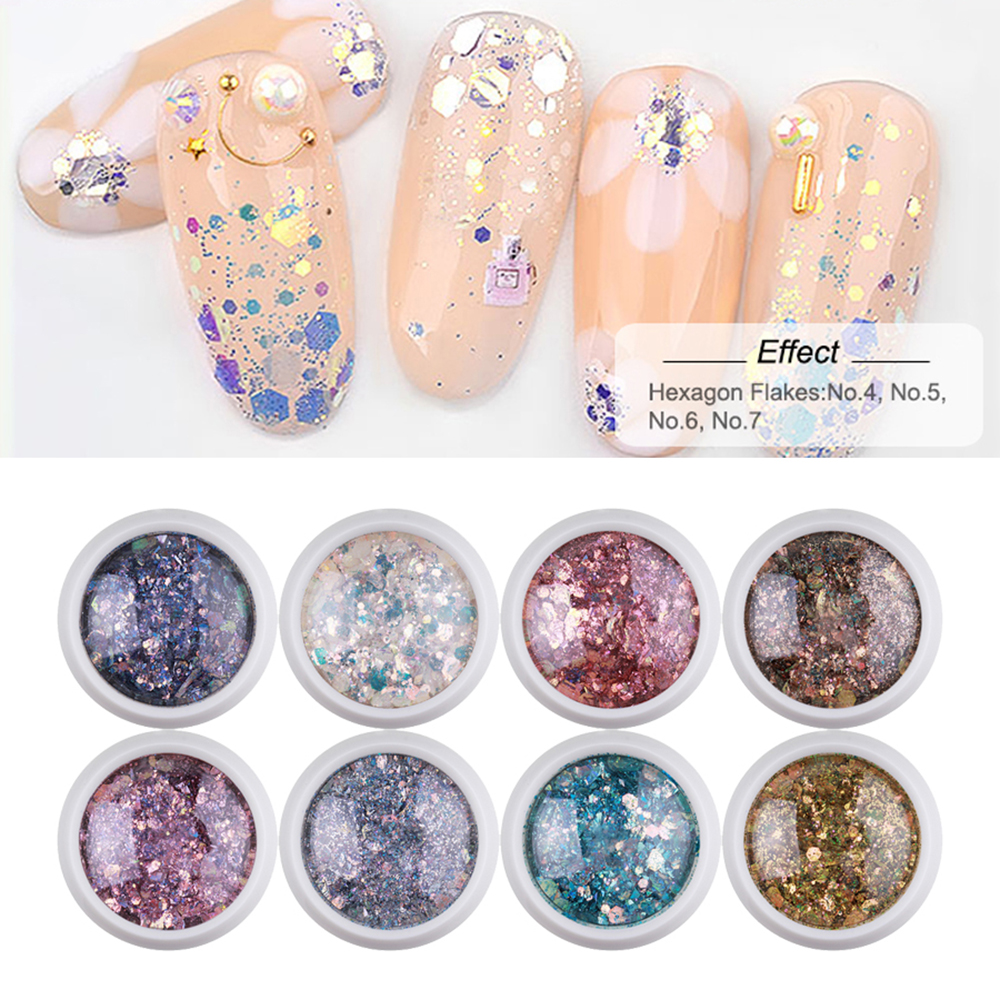 Hộp Phụ Kiện Kim Tuyến Lấp Lánh Trang Trí Móng Hình Lục Giác 3D Mới