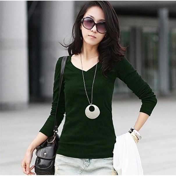 Áo thun cổ tim tay dài nam nữ WY06