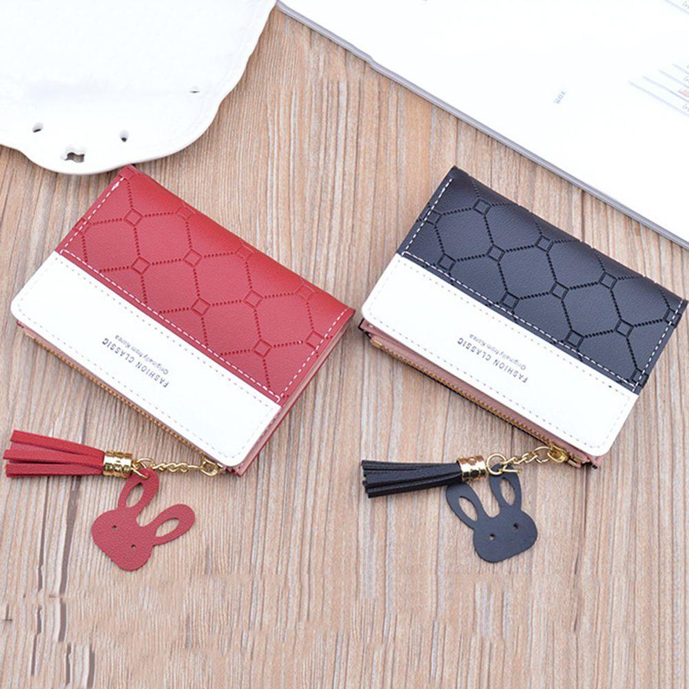 Ví Ngắn Đựng Thẻ / Tiền Xu Có Khóa Kéo Phối Tua Rua Dễ Thương Giá Đỡ
