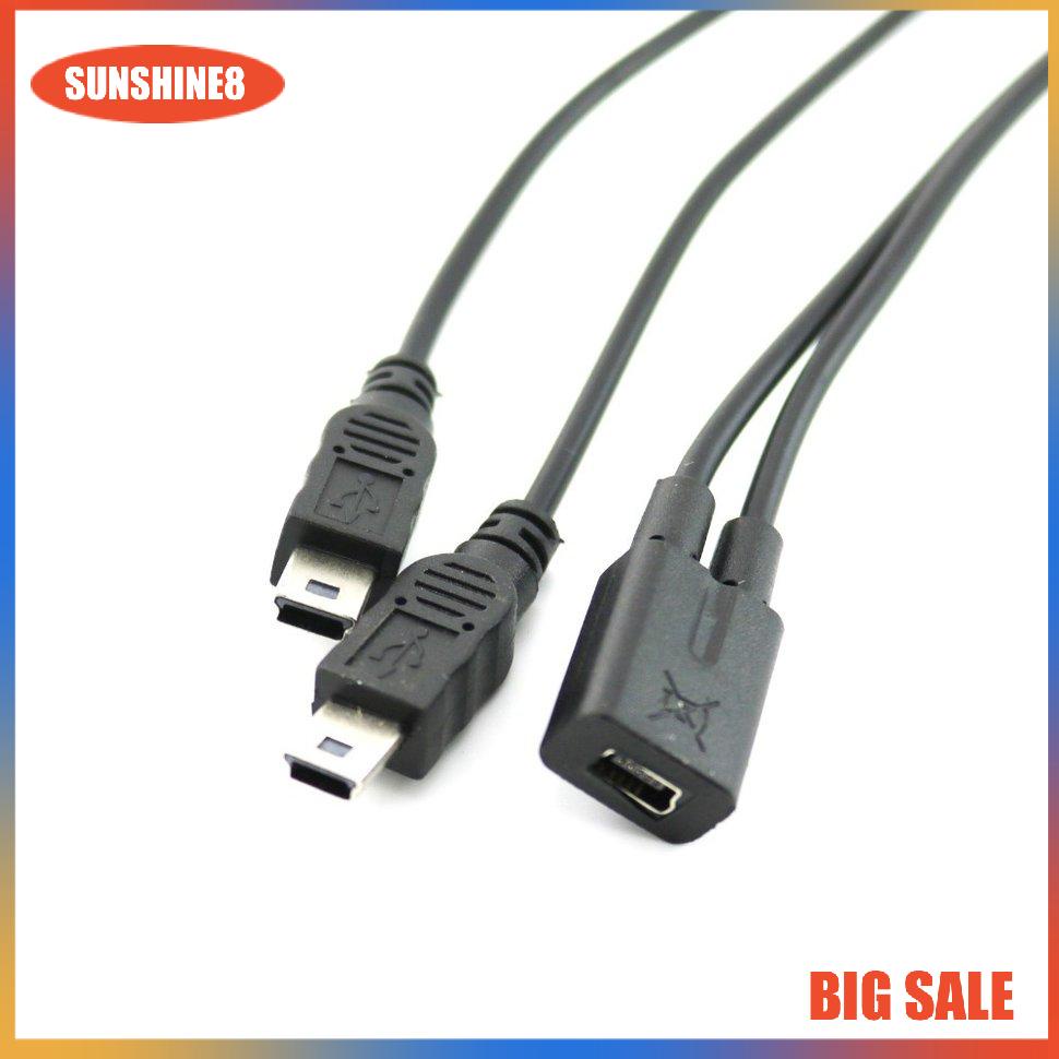 【SUN】1 to 2 Y Splitter Cable USB 2.0 Mini 5-Pin Female to Double 2 Male Converter