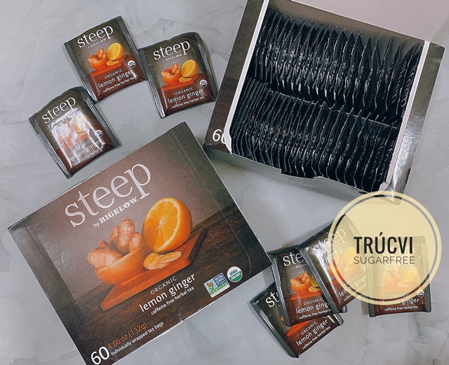 Set 5 gói Trà Chanh Gừng túi lọc organic không đường Steep ( eat clean, diet, keto, tiểu đường)