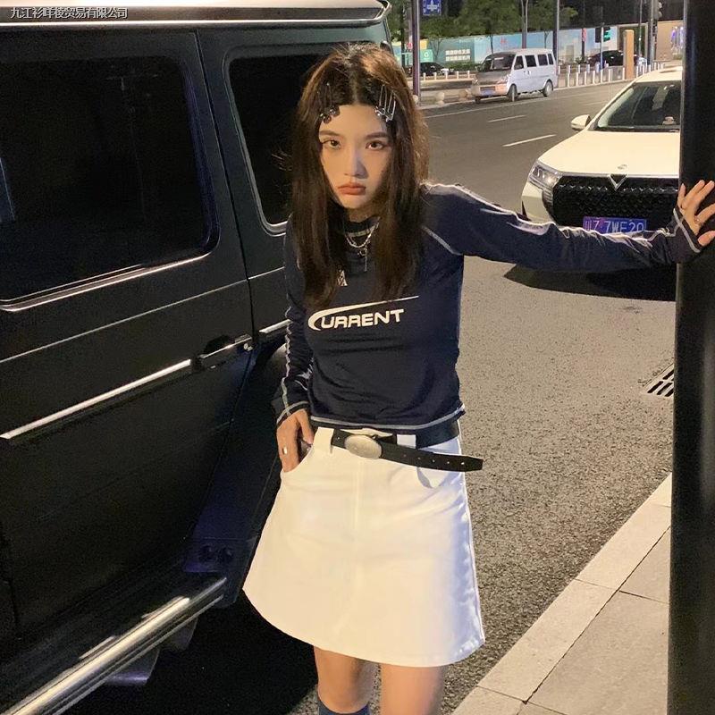 Áo Thun Tay Dài Dáng Ôm In Chữ Phong Cách Thời Trang Retro Mỹ Mới