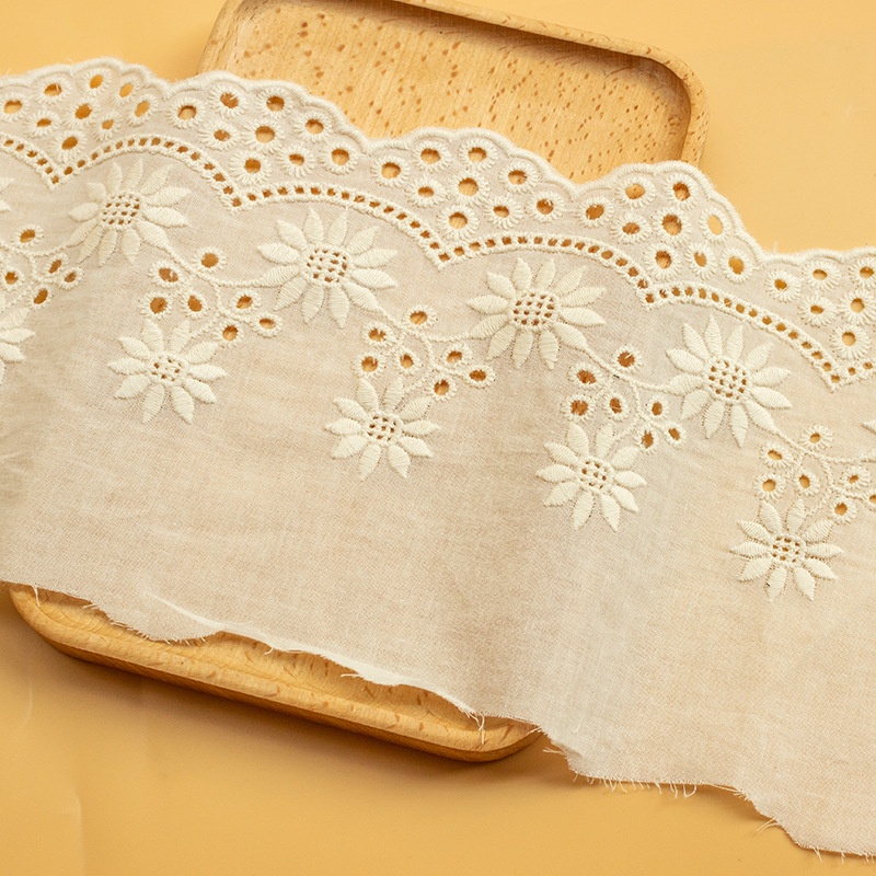 Vải Ren Cotton Dài 1M 14CM Thêu Họa Tiết Hoa Hướng Dương Dùng May Viền Trang Trí Nội Thất trang trí ren