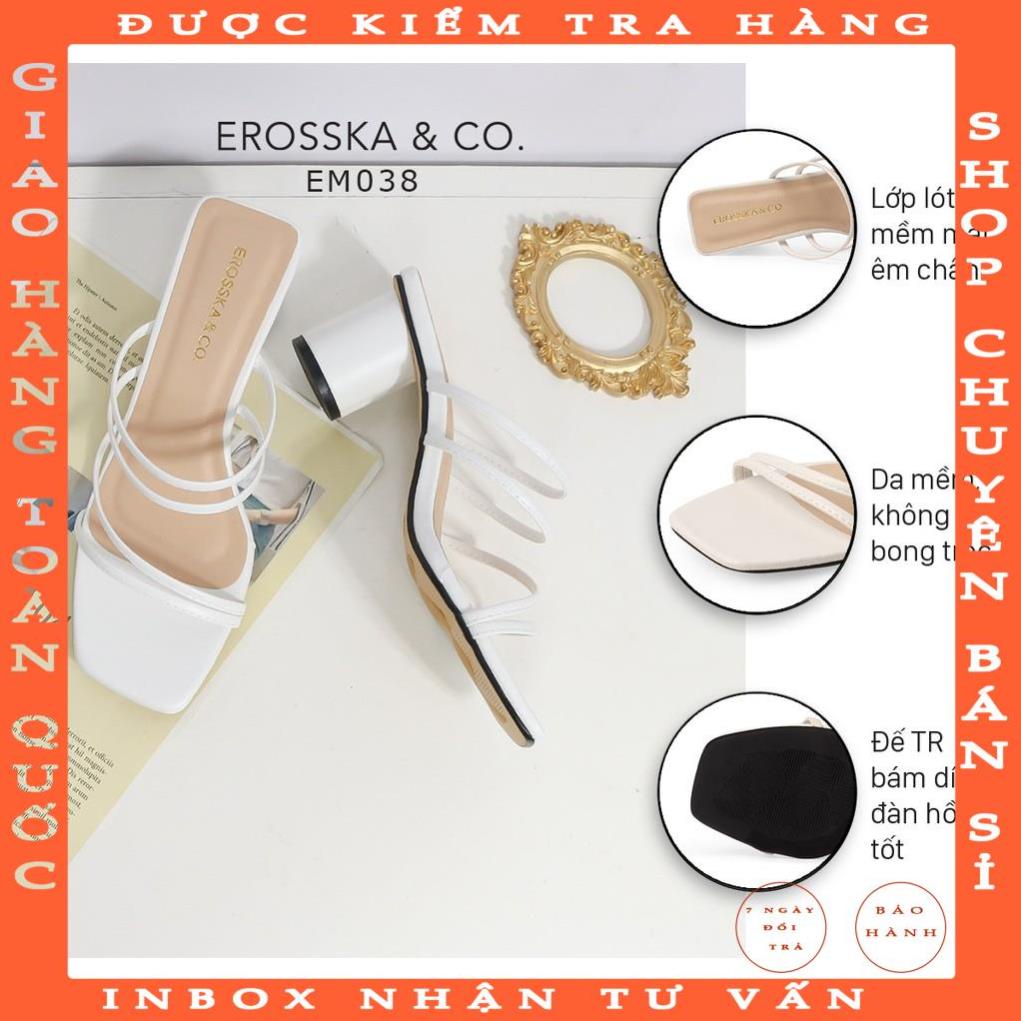 Giày cao gót Erosska mũi vuông phối dây quai mảnh cao 5cm màu trắng _ EM038 - thainguyenshop