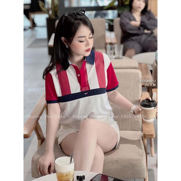 Áo polo trắng phối màu cổ bẻ tay ngắn 2104