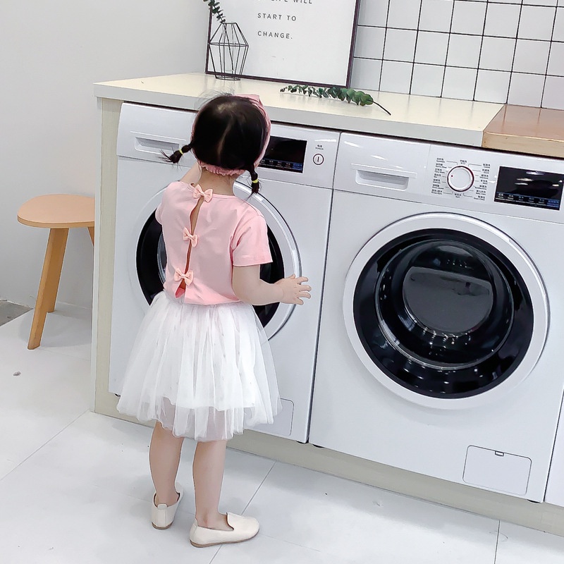 Áo Thun Bé Gái 2-6 Tuổi Màu Hồng Trơn Thiết Kế Nơ Sau Lưng