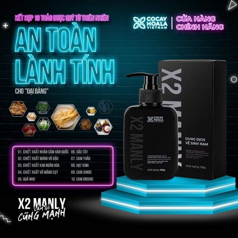 [MUA 1 TẶNG 1 ]Dung Dịch Vệ Sinh Nam X2 Manly - Làm sạch tức thì Lưu hương 24h dung tích 150g Cocayhoala