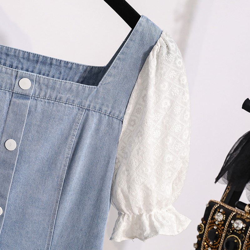 🌸Hàng Order🌸 Váy Jean Bigsize Tay Ren Trẻ Trung Dịu Dàng🌸Hàng Quảng Châu