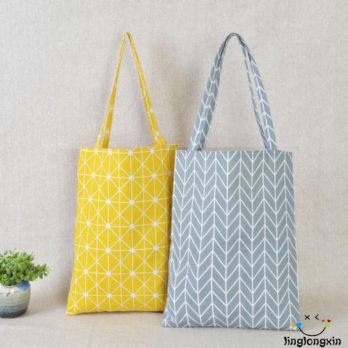 Túi tote đeo vai vải canvas phối lanh cotton thời trang