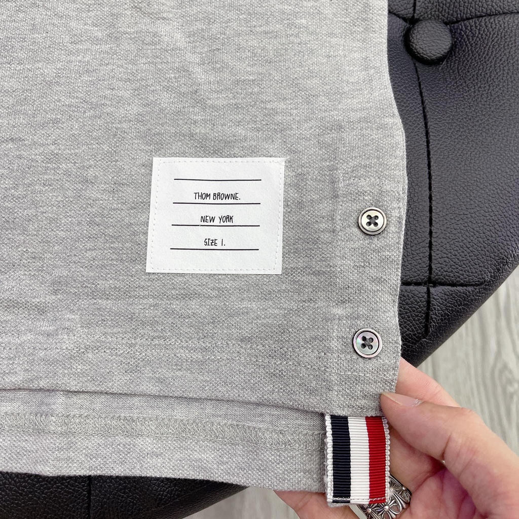 Áo Polo Thom Brown Center-Back Stripe Piqué Polo Grey, Áo polo nam TB cao cấp