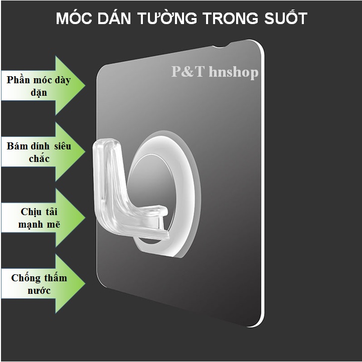 Móc Vuông Dán Tường Trong Suốt, Chịu Lực