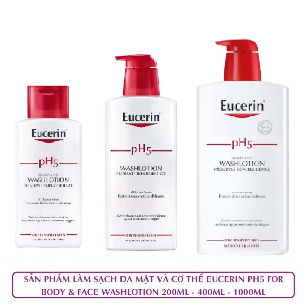 Sản Phẩm Làm Sạch Da Mặt Và Cơ Thể Eucerin pH5 for Body &amp; Face Washlotion 200ml - 400ml - 1000ml