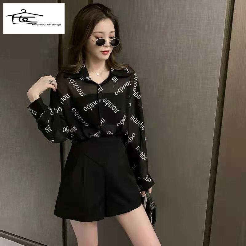 Hàng Có Sẵn Bán Chạy~Áo Sơ Mi Mỏng Mùa Hè Thiết Kế In Chữ Nhỏ Phong Cách Hong Kong Gợi Cảm Trong Suốt Cho Nữ