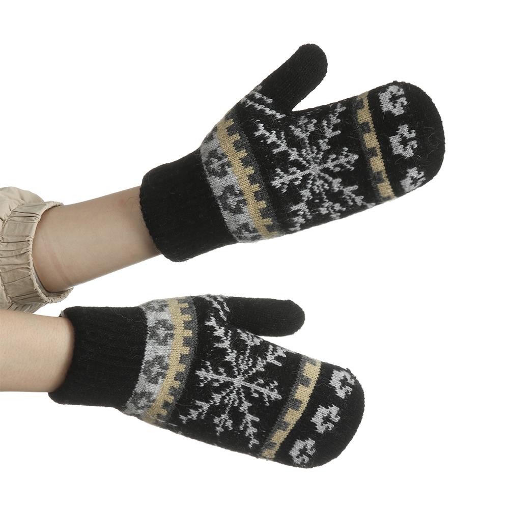 Găng Tay Dệt Kim Giữ Ấm Mùa Đông In Họa Tiết Bông Tuyết
