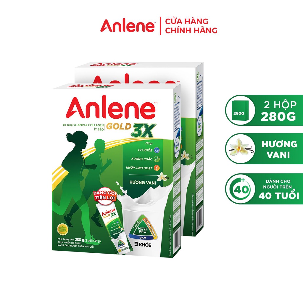 Combo 2 Sữa bột Anlene Gold Movepro hộp tiện lợi hương vani 8 gói x 35g