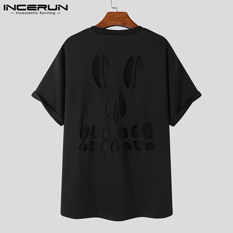 Áo thun INCERUN dáng rộng tay ngắn phối cắt rỗng nam tính