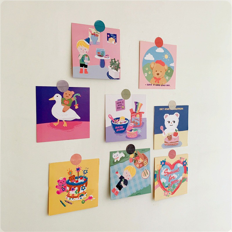 Ảnh trang trí bàn học THỎ STATIONERY phụ kiện trang trí set postcard decor dán tường cute dễ thượng giá rẻ hàn quốc