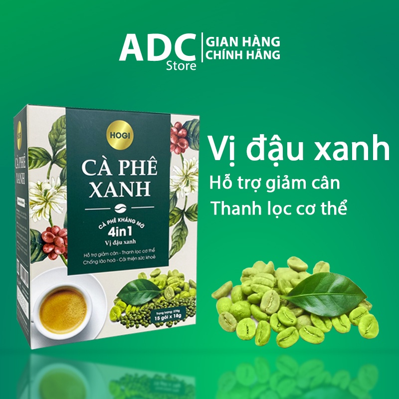 Cà Phê Xanh Giảm Cân, Cà Phê Kháng Mỡ HOGI Hương Vị Đậu Xanh Thơm Ngon Dễ Uống, Hộp 15 Gói - ADC Store