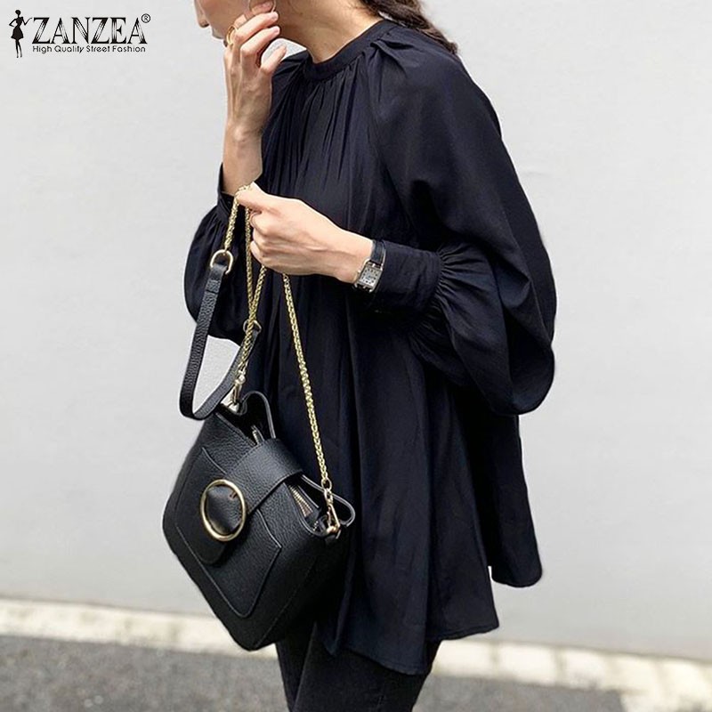Áo Kiểu ZANZEA Tay Phồng Màu Trơn Phong Cách Vintage Cho Nữ