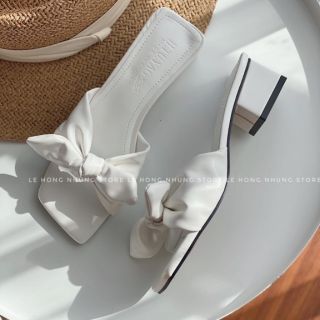 V(ẢNH THẬT) Guốc Trắng 3p Nơ Da Mền Êm Lót Y Ảnh Da Mềm No Box Xịn 2020