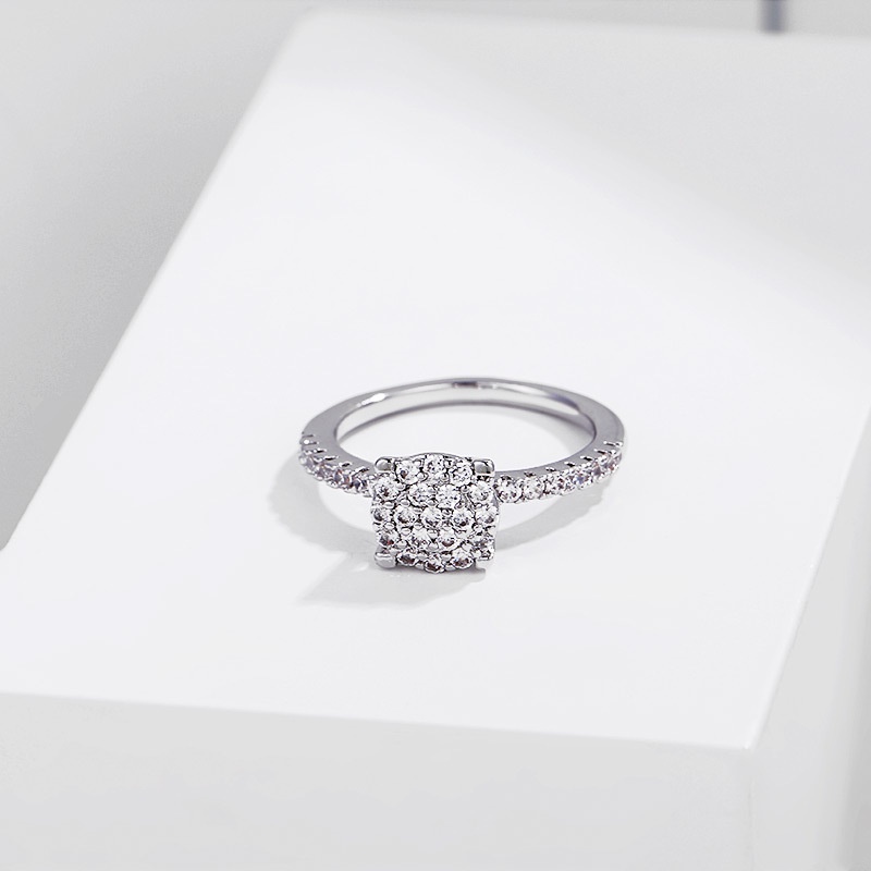 Nhẫn thời trang mạ vàng đính đá zircon hình vuông 2021