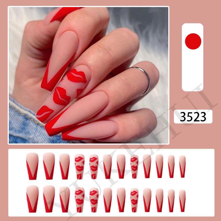 3523 YUKEHUI bộ móng tay giả set móng giả trong suốt móng tay giả đính nơ móng tay giả dài vuông móng tay giả dài đính đá   móng tay giả vuông