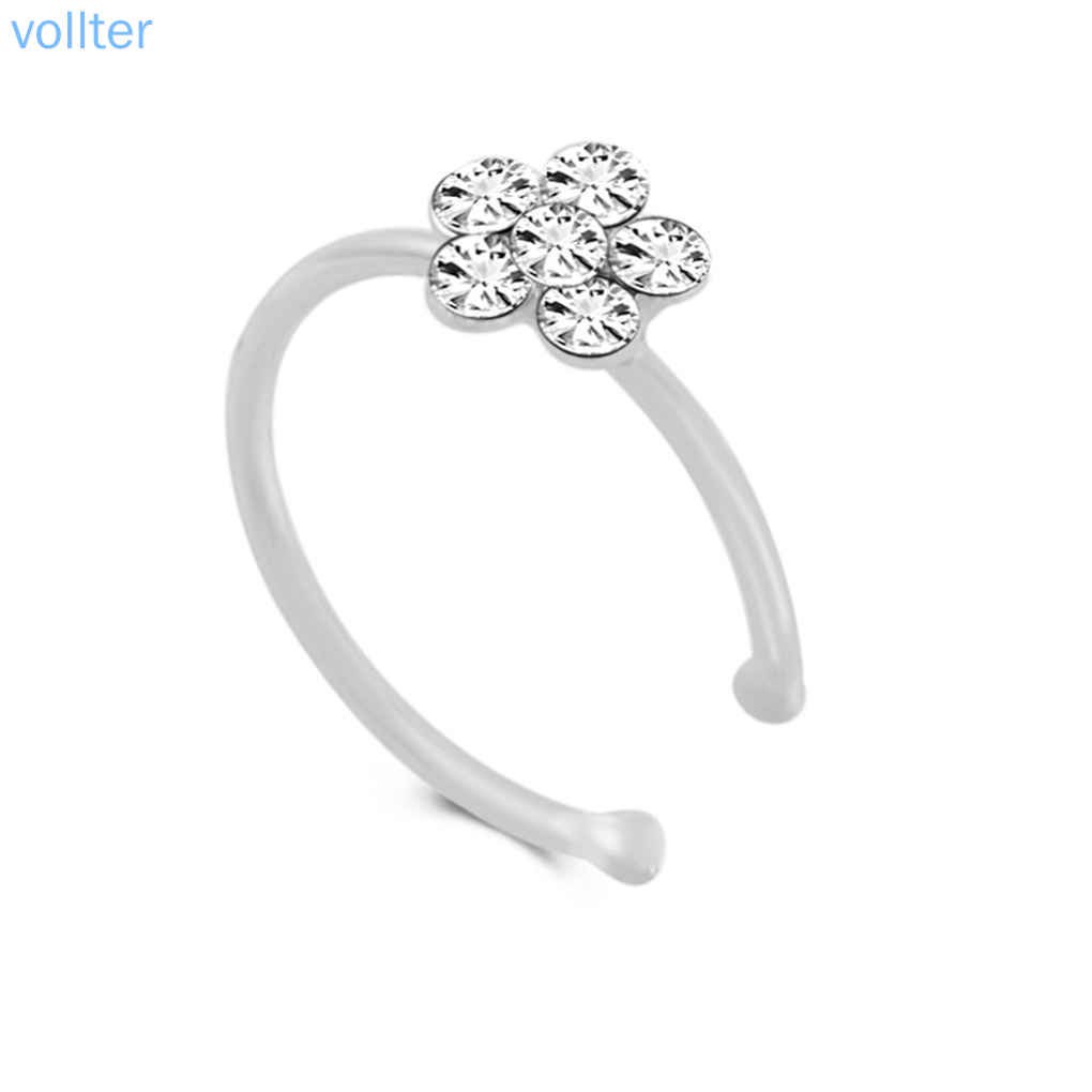 VOLL Rhinestone Flower Fake Hoop Nose Ring Punk Fake Lip Clip Girl Nostril Hoop Ear Hoop Ring Body Jewelry