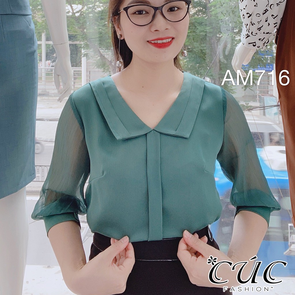 Áo sơ mi nữ công sở cao cấp Cúc Fashion AM716 áo somi cổ nẹp viền