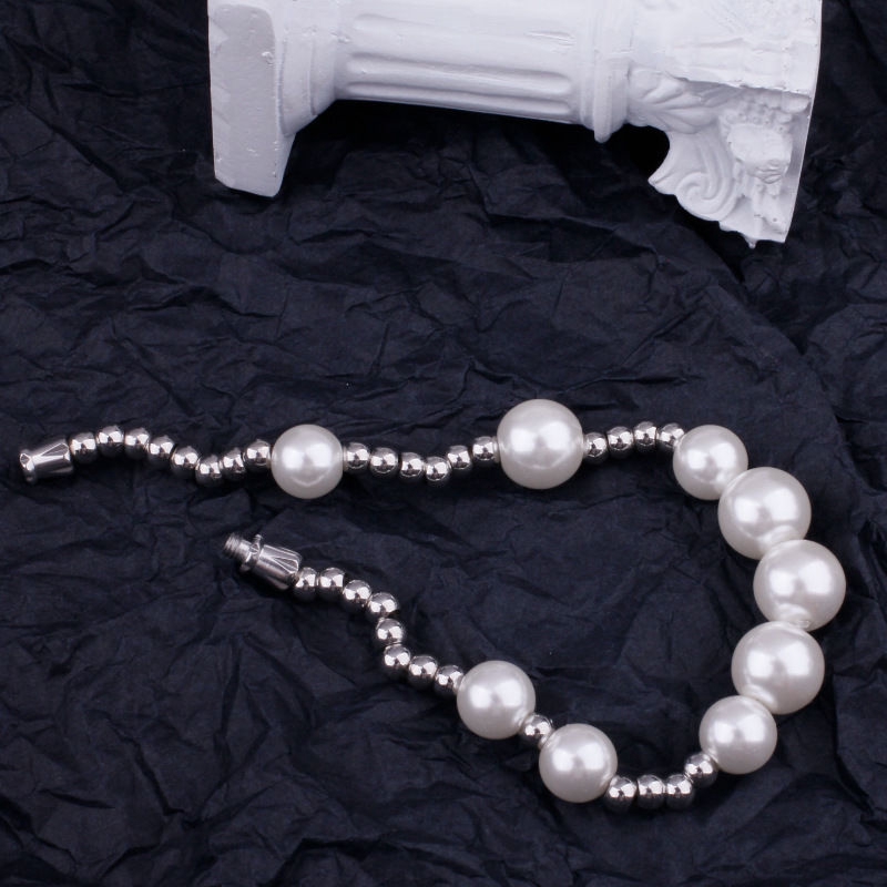 Vòng đeo tay đính hạt ngọc trai nhân tạo dễ phối đồ thời trang hip hop đơn giản độc đáo cho cặp đôi 22420