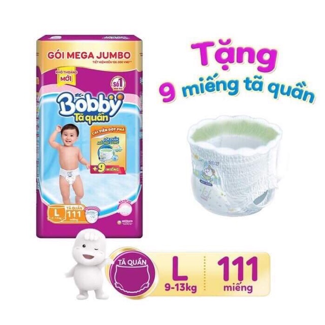 Tã Quần Bobby Gói MEGA JUMBO M120 L111 XL102 XXL93 Siêu Tiết Kiệm