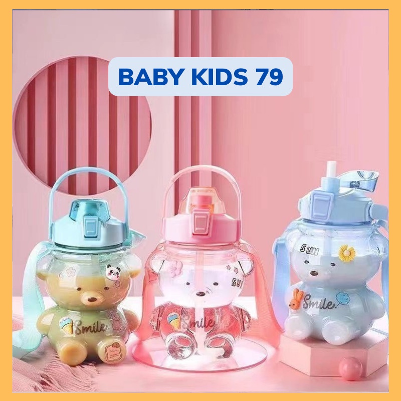 Bình nước nhựa gấu 1000ml kèm tặng hình dán
