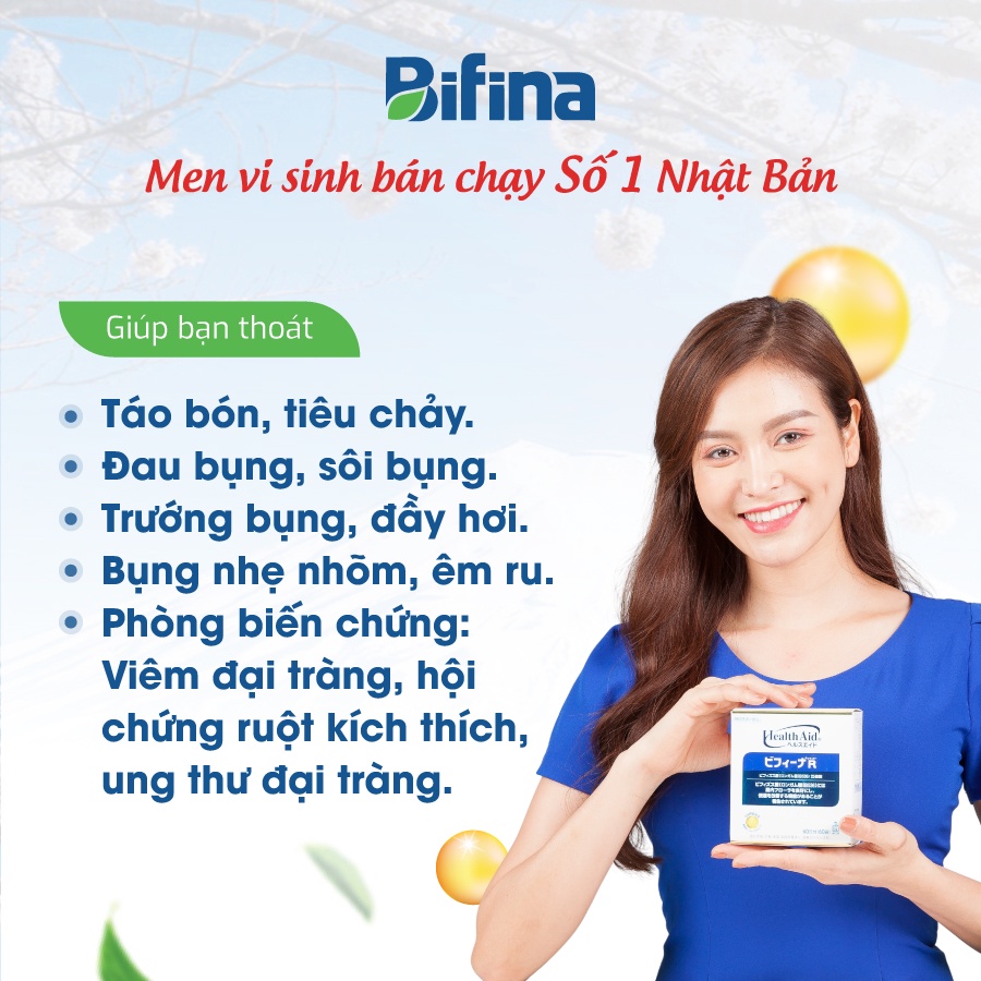 Men vi sinh BIFINA NHẬT BẢN, Hộp EX 7 gói dành cho cho trẻ em, người lớn, bà bầu, táo bón, tiêu chảy,đầy hơi