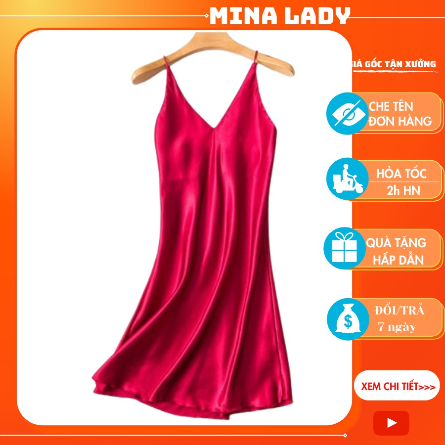 Váy đầm ngủ lụa 2 dây nữ đẹp Hàng Quảng Châu sexy dễ thương