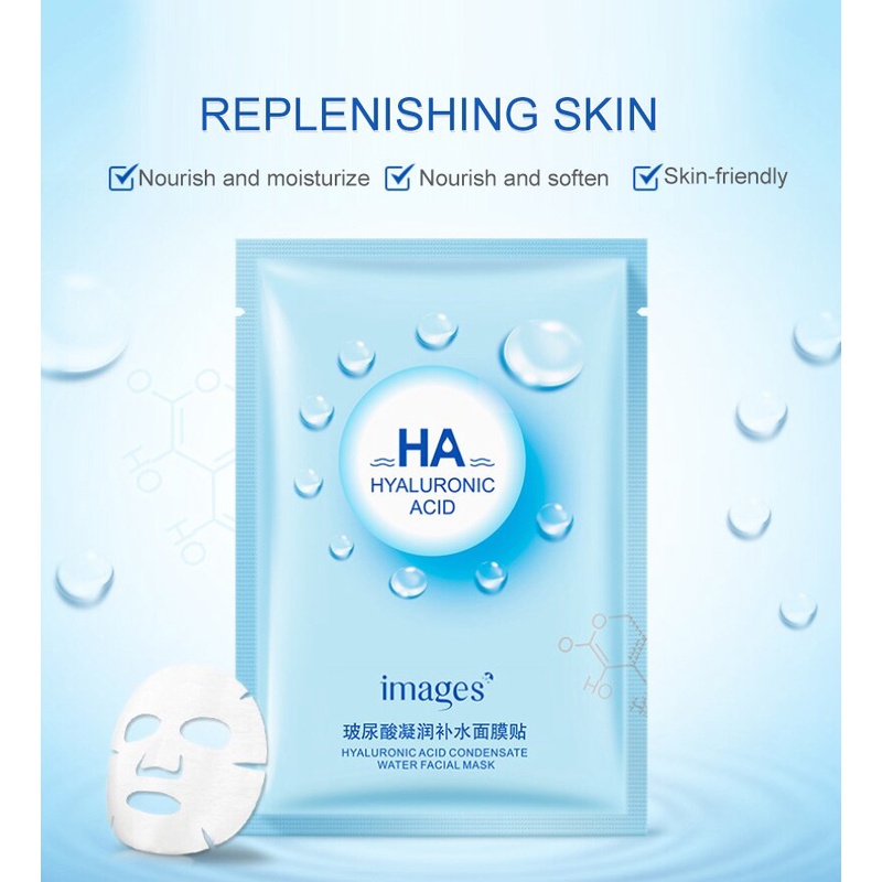 Combo 10 miếng mặt nạ HA HYALURONIC ACID Images - Cấp ẩm, kiềm đầu, se khít lỗ chân lông, phục hồi da hư tổn