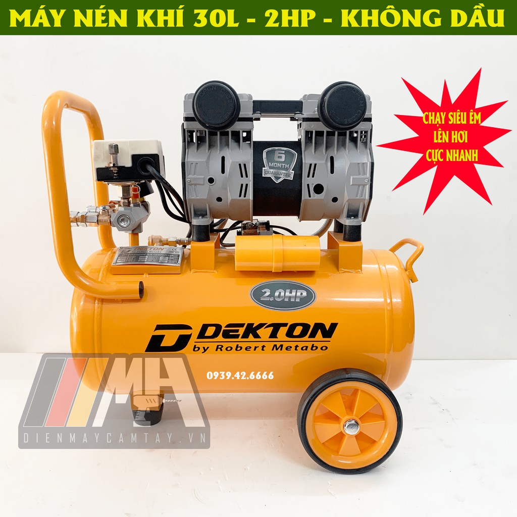 Máy nén khí 30L không dầu 2HP chính hãng Dekton Model DK-3930, lên hơi nhanh , công suất 1500W, giá tốt