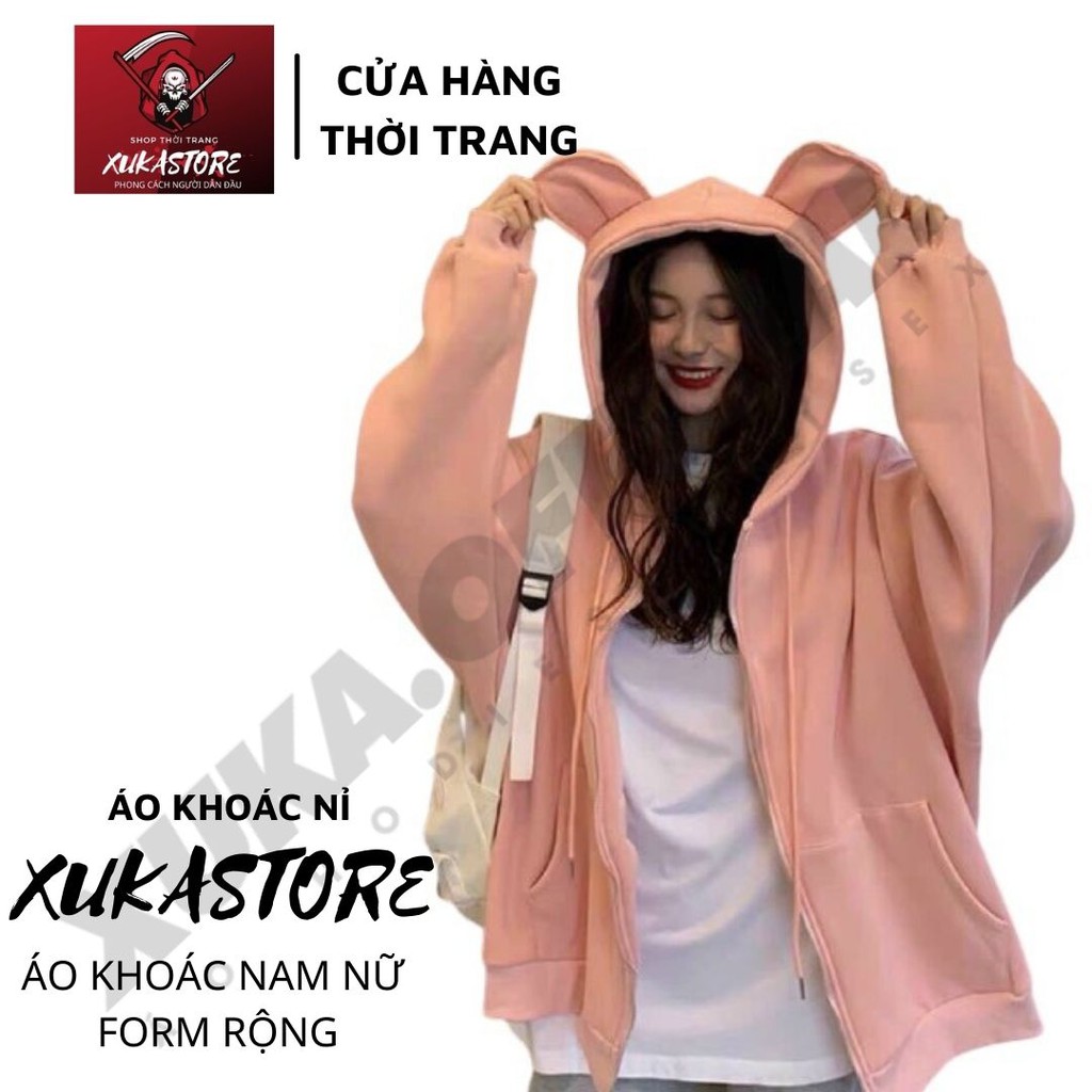 Áo Hoodie Không Xù lông Dành Cho Nam Cho Nữ Cho Cặp Đôi Có Mũ Chất Nỉ Form rộng tai thỏ Unisex XUKA SHOP