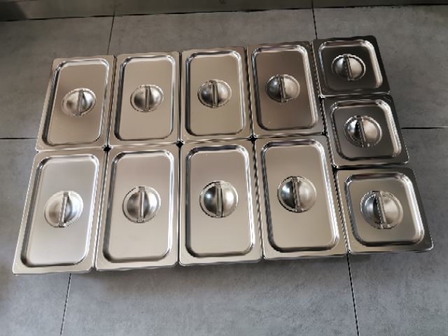 Combo khay inox đựng topping có nắp