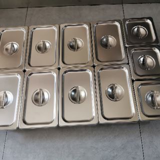 Combo khay inox đựng topping có nắp