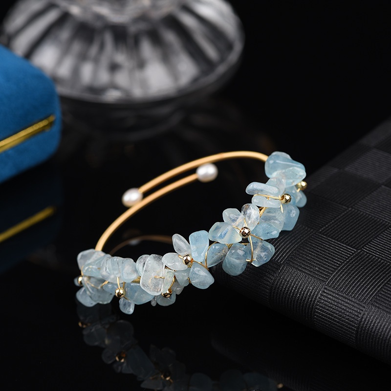 Vòng Đeo Tay Tourmaline Dạng Mở Đính Đá Pha Lê Dâu Tây Có Thể Điều Chỉnh