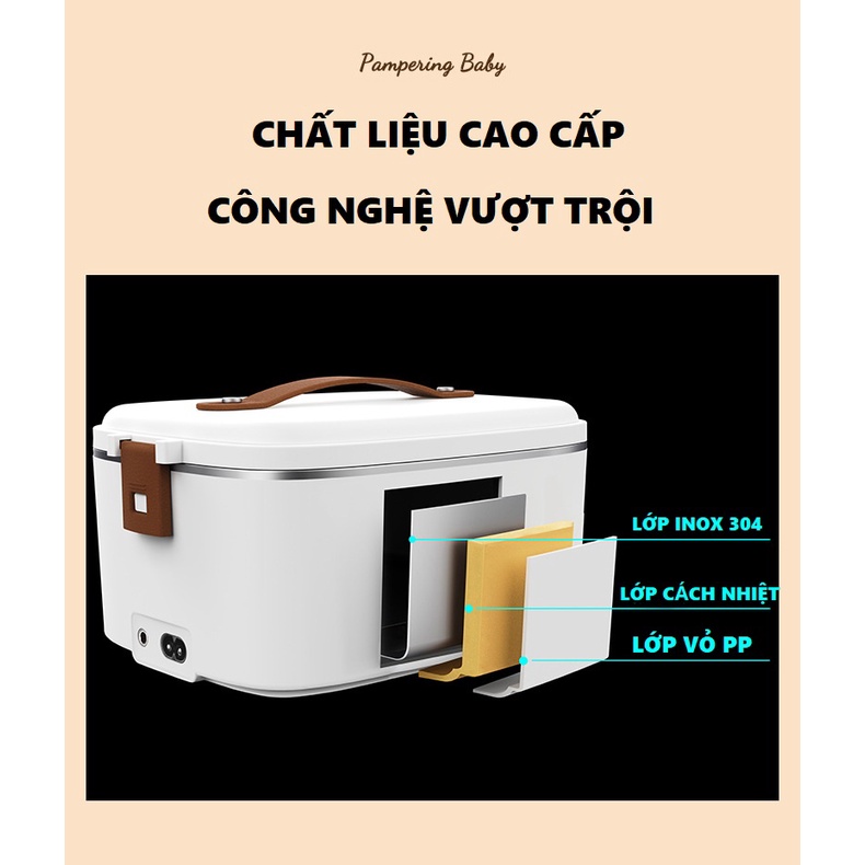 Hộp Cơm Cắm Điện dùng cho văn phòng,, ô tô, dung tích 1.8L, tặng thìa dĩa và túi giữ nhiệt, chính hãng