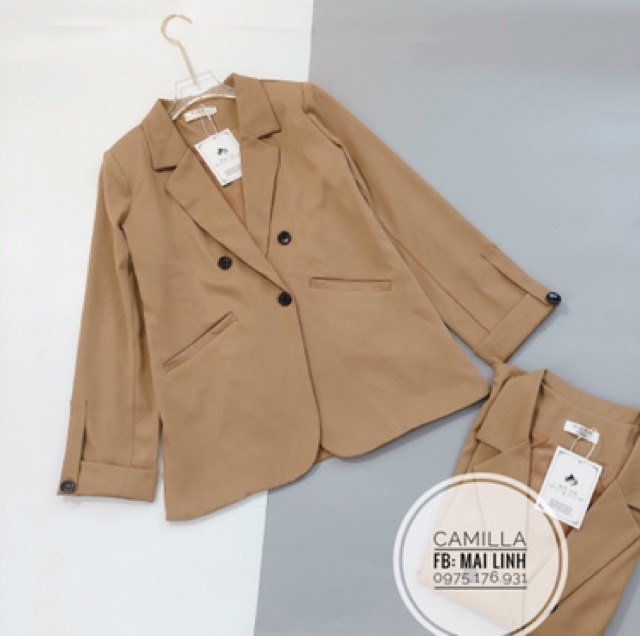 Áo vest / blazer 2 lớp màu nâu, chất thô mềm